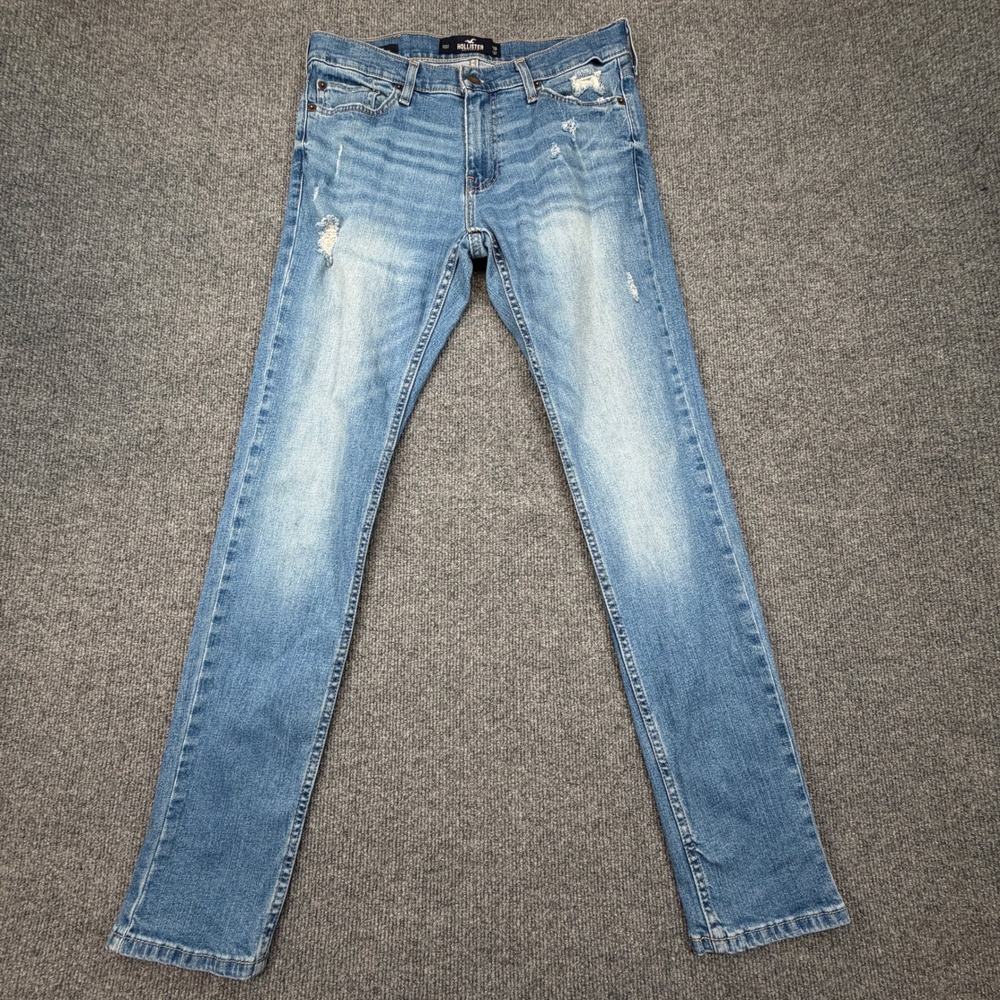 Hollister Skinny Epic Flex Jeans Mens 29x32 Blue Distressed Ripped Medium Wash